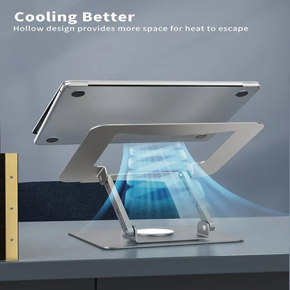 Adjustable laptop stand with hollow design for better cooling on desktop